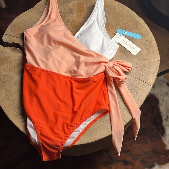 Cupshe NWT XS Orange And White Bowknot One piece Swimsuit. A190 - Picture 4 of 5